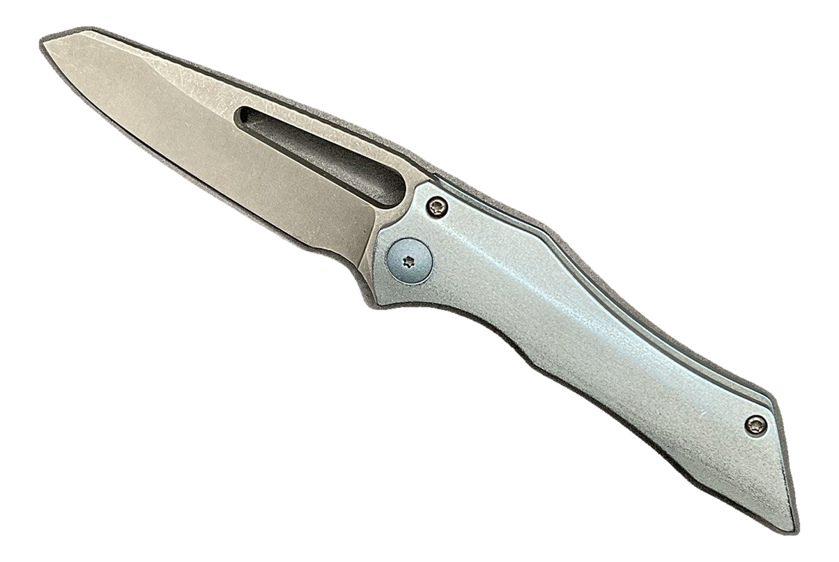Gavko Custom Knives Mager Blue Titanium Stonewashed Rock Chisel AEB-L