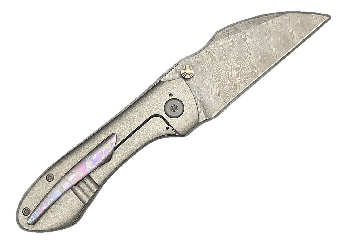 CorbinSteelWRX Custom Nolan Damascus Harpoon Wharncliffe DarkTi Accents