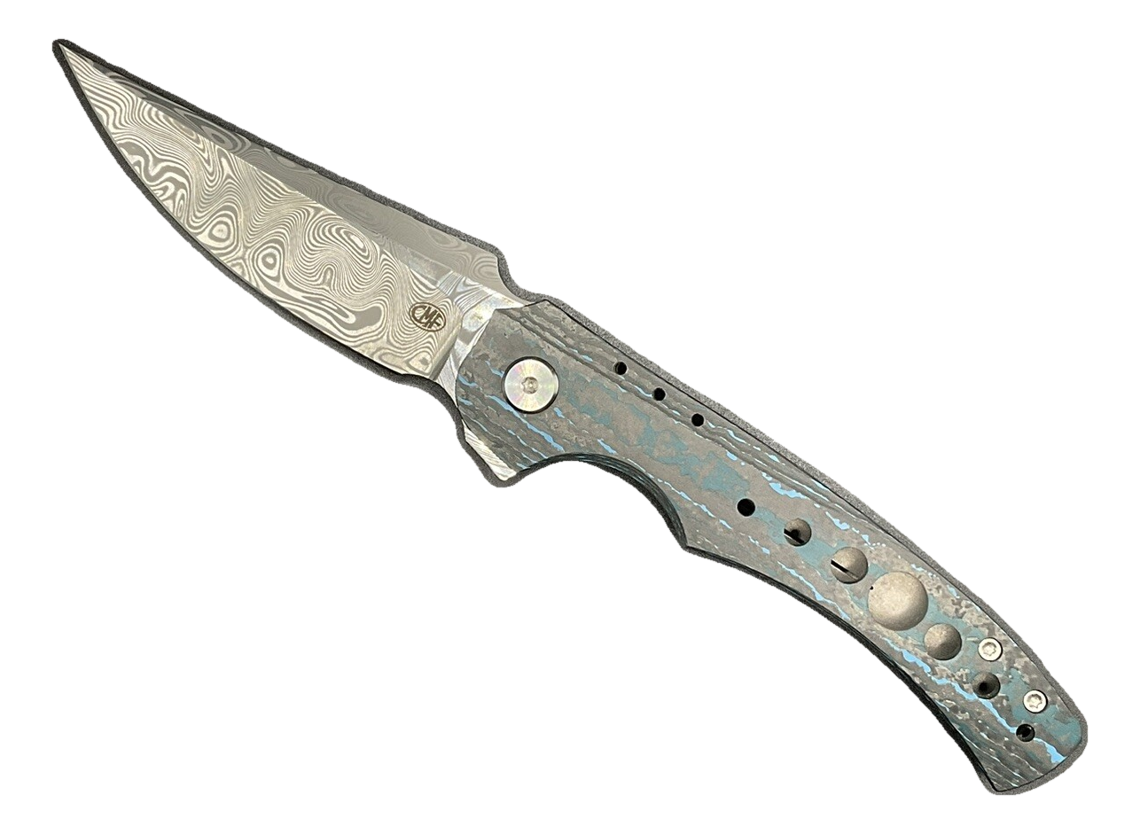CMF Metalworks Conquest Damasteel Arctic Fat Carbon Titanium Flipper Knife