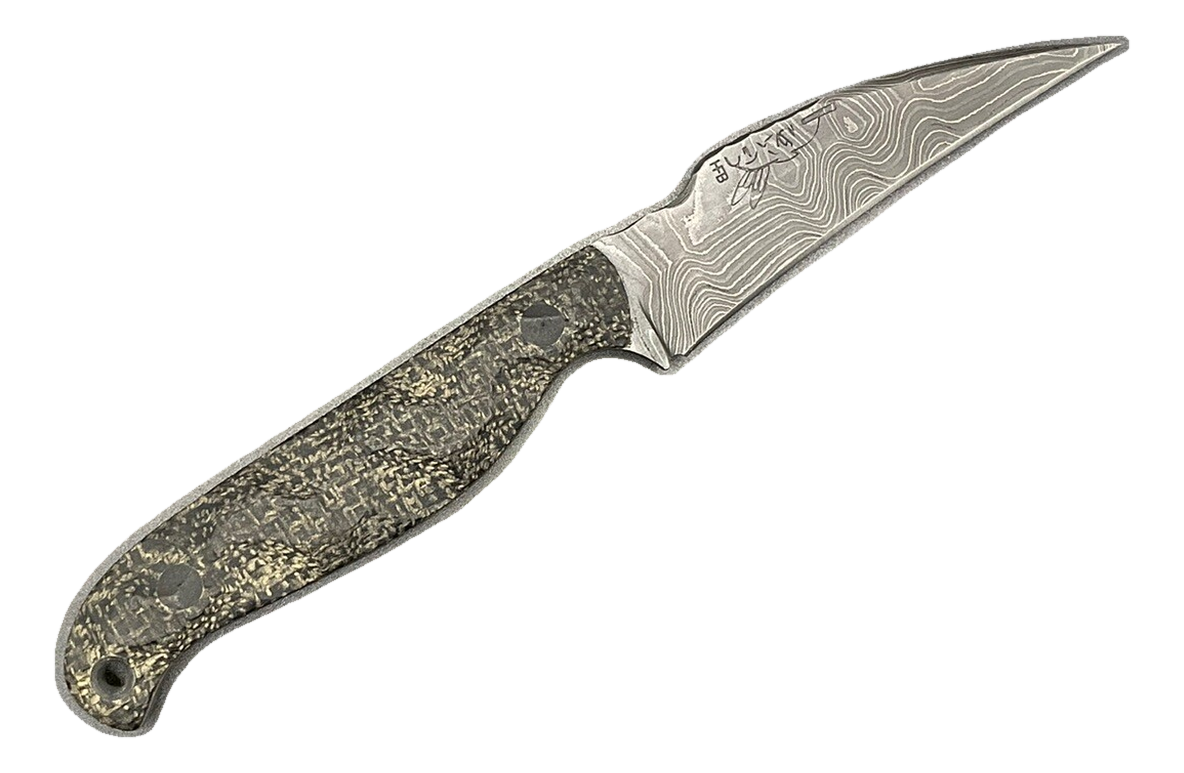 Half Face Blades Gula Guls Black Micarta Damascus Rock Chisel w/ Kydex Knife